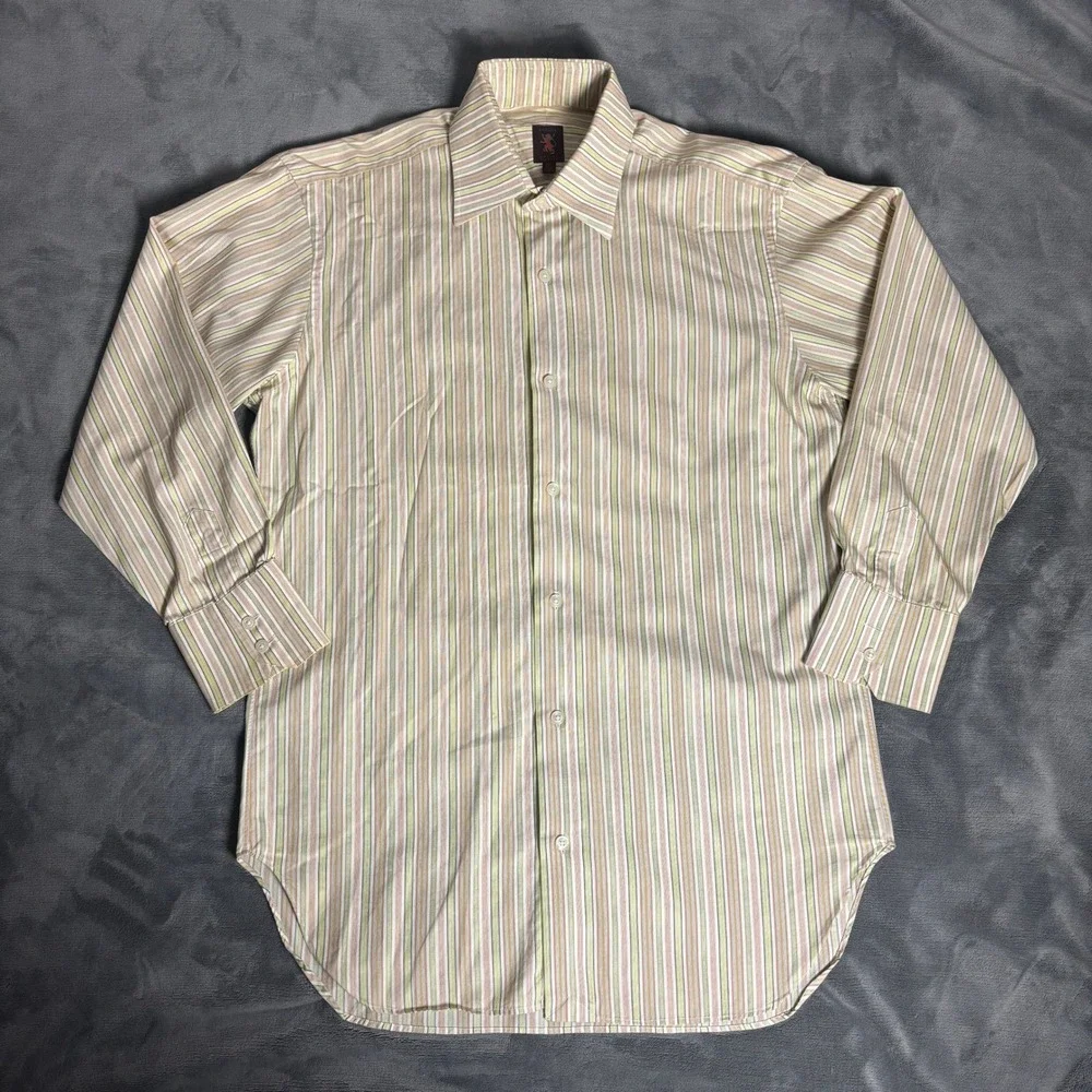 Robert Talbott Chelsea Men's 15.5 L Striped Cotton Shirt Multicolor Preppy Y2K